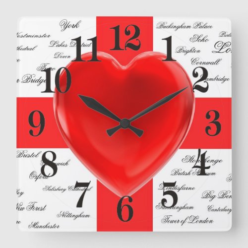 I Heart England Flag of St George Patriotic Square Wall Clock