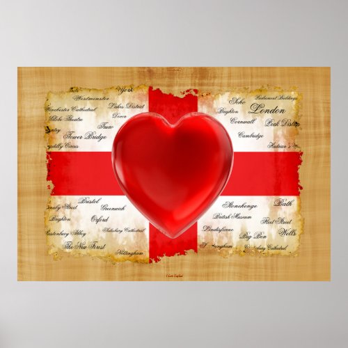 I Heart England Flag of St George Poster