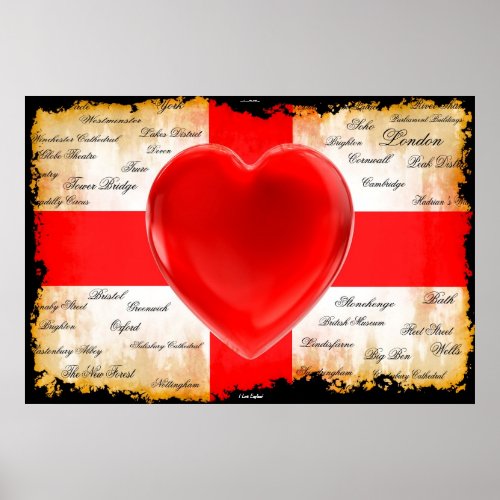 I Heart England Flag of St George Poster