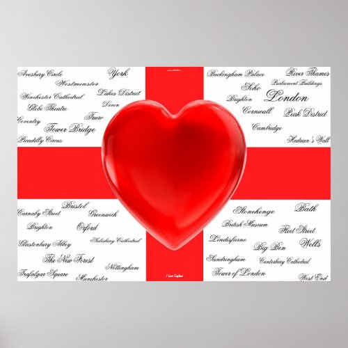 I Heart England Flag of St George Poster