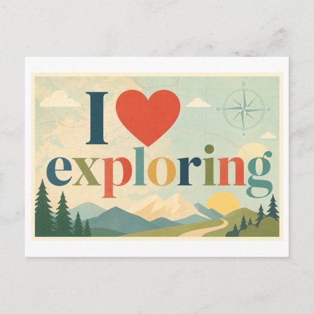 "I [Heart] Exploring" Postcard (Front)