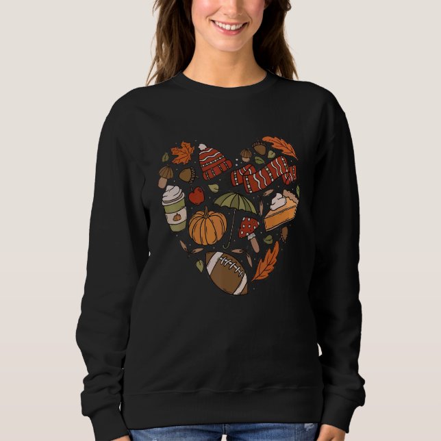 I Heart Fall  Love Fall Pumpkin Leaves Thanksgivin Sweatshirt (Front)
