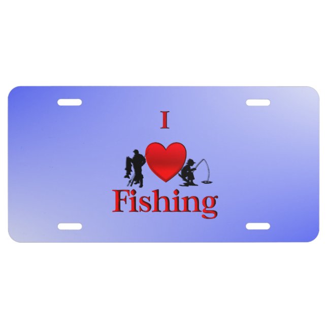 I Heart Fishing Blue License Plate (Front)
