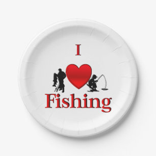 I Heart Fishing Paper Plates