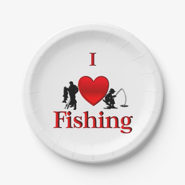 I Heart Fishing Paper Plates (Front)