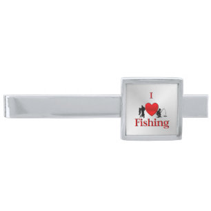 I Heart Fishing Silver Finish Tie Clip