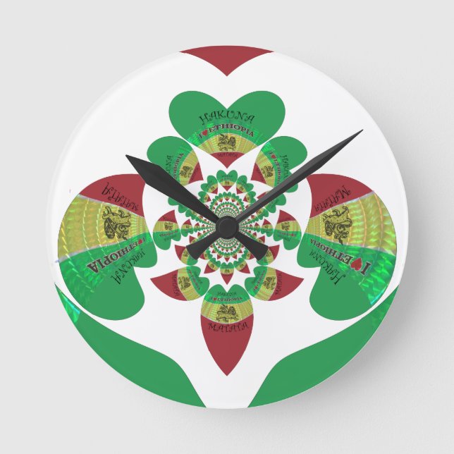 I Heart Flag - Love Ethiopia | Red Golden Green Ho Round Clock (Front)