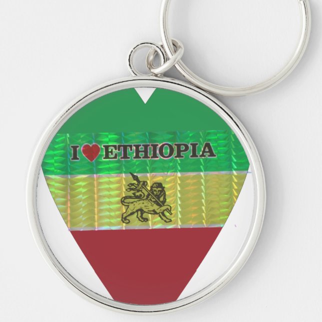 I Heart Flag - Love Ethiopia | Red Golden Green   Keychain (Front)