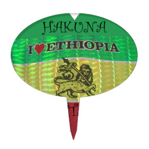 I Heart Flag - Love Ethiopia   Red Golden Green Ki Cake Topper
