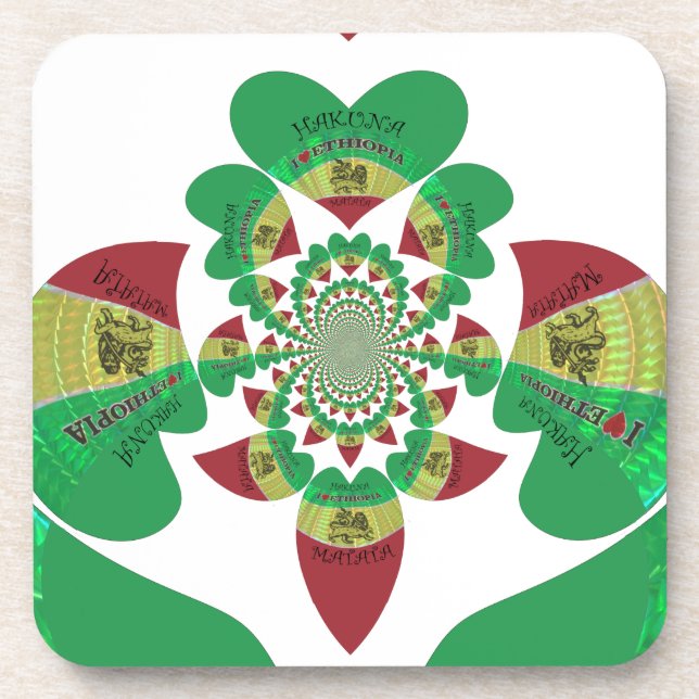 I Heart Flag - Love Ethiopia | Red Golden Green Ki Coaster (Front)
