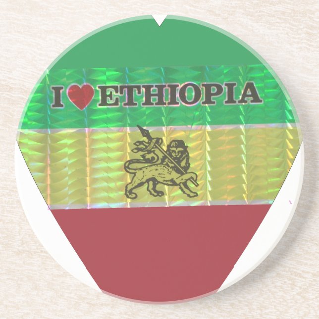 I Heart Flag - Love Ethiopia | Red Golden Green Ki Coaster (Front)