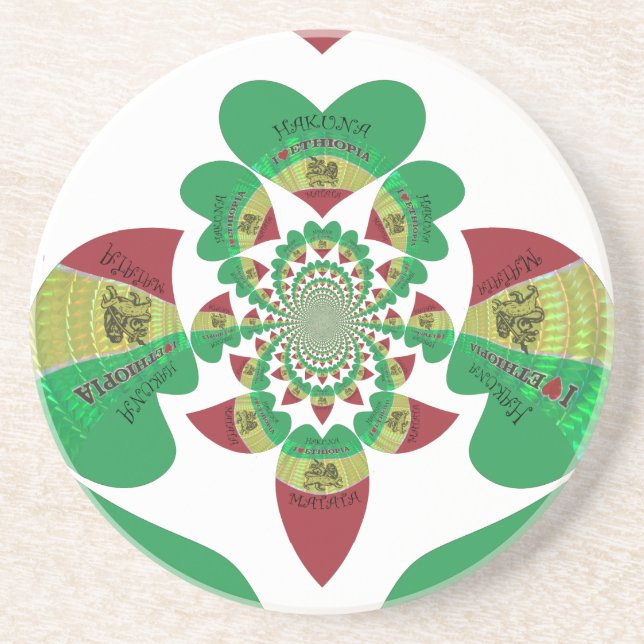 I Heart Flag - Love Ethiopia | Red Golden Green Ki Coaster (Front)