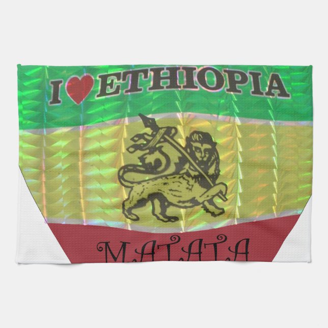 I Heart Flag - Love Ethiopia | Red Golden Green Ki Kitchen Towel (Horizontal)