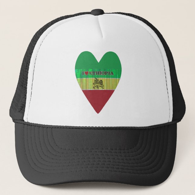 I Heart Flag - Love Ethiopia | Red Golden Green   Trucker Hat (Front)