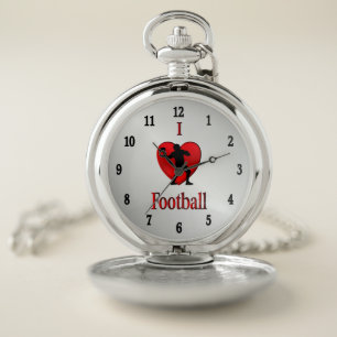 I Heart Football Black Numbers Pocket Watch