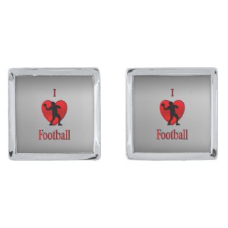 I Heart Football Silver Finish Cufflinks