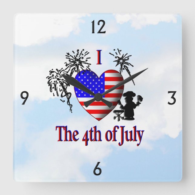 I Heart Fourth of July Wall Clock (Front)