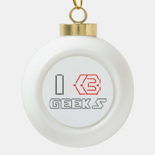 I Heart Geeks ASCII ART Ceramic Ball Christmas Ornament