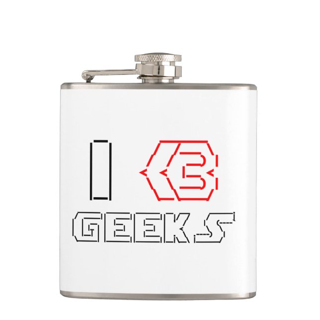 I Heart Geeks ASCII ART Hip Flask (Front)