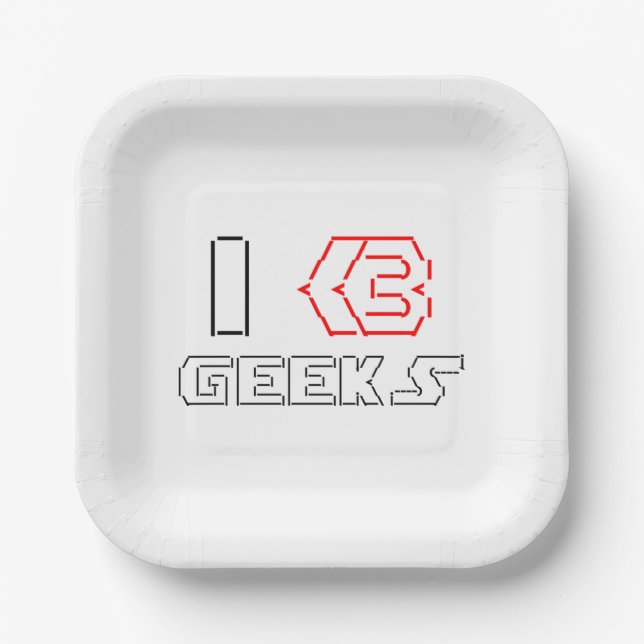 I Heart Geeks ASCII ART Paper Plates (Front)