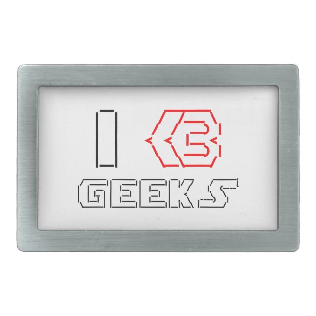 I Heart Geeks ASCII ART Rectangular Belt Buckle (Front)