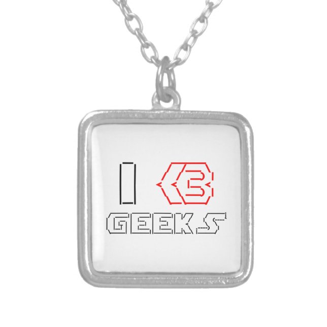 I Heart Geeks ASCII ART Silver Plated Necklace (Front)