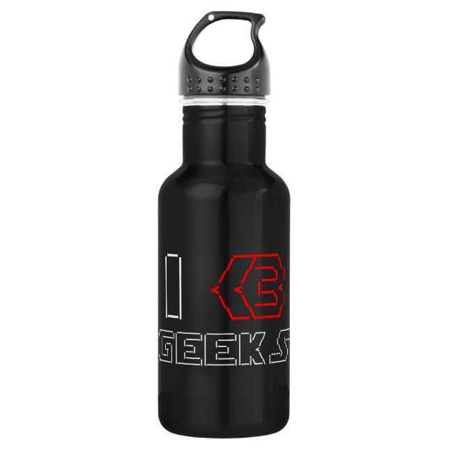 I Heart Geeks ASCII ART Stainless Steel Water Bottle (Front)