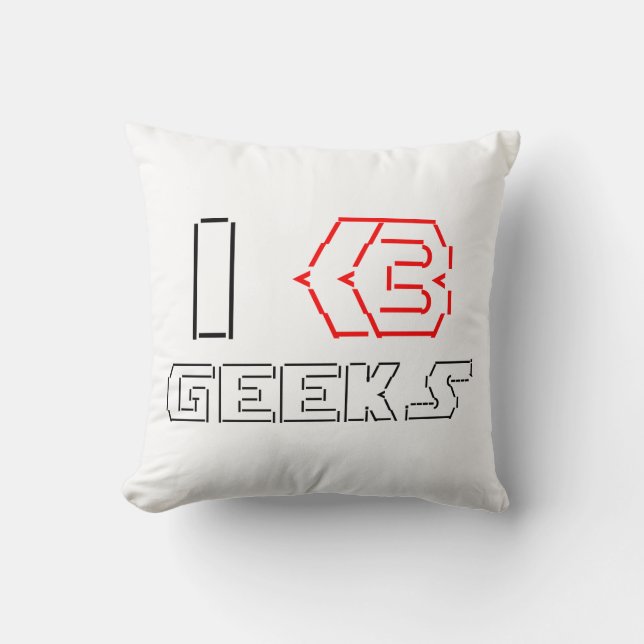 I Heart Geeks ASCII ART Throw Pillow (Front)