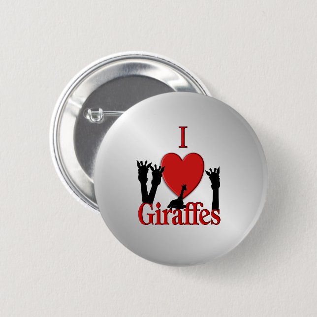 I Heart Giraffes Silver Button (Front & Back)