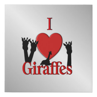 I Heart Giraffes Silver Faux Canvas Print