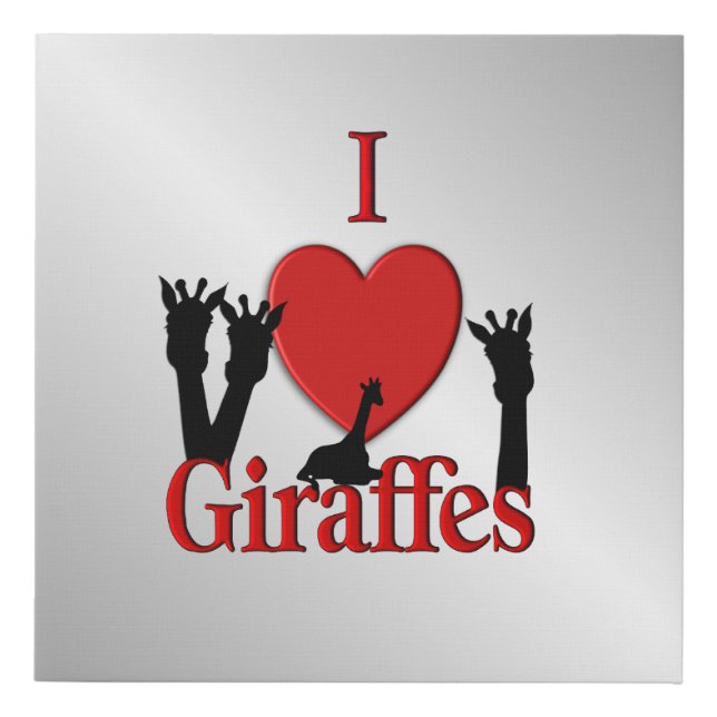 I Heart Giraffes Silver Faux Canvas Print (Front)
