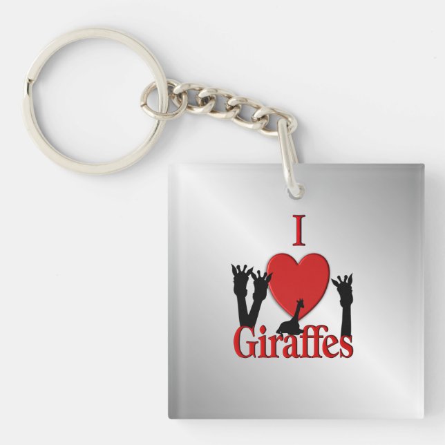 I Heart Giraffes Silver Keychain (Front)
