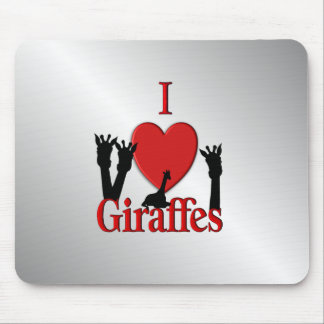 I Heart Giraffes Silver Mouse Pad