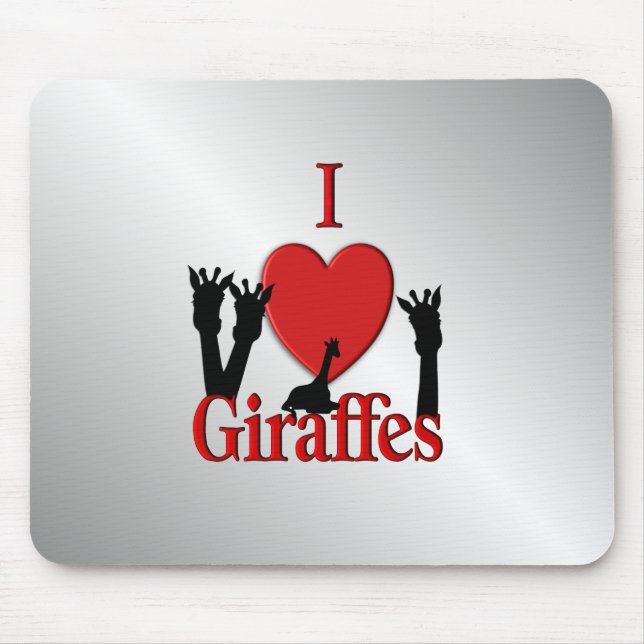 I Heart Giraffes Silver Mouse Pad (Front)