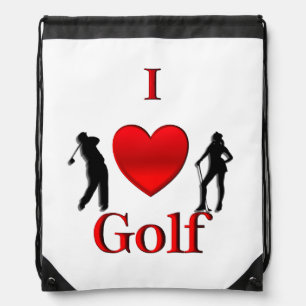I Heart Golf Drawstring Bag