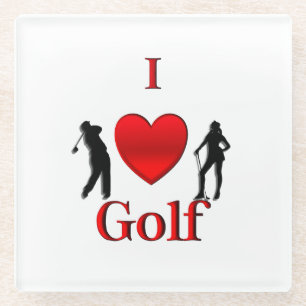 I Heart Golf Glass Coaster