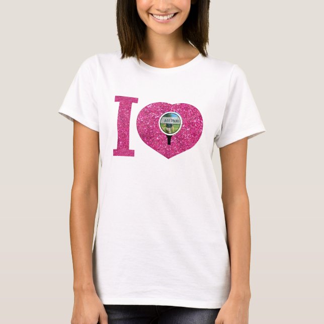 I heart golf pink glitter photo frame girly T-Shirt (Front)