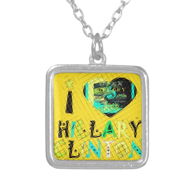 I Heart Hillary Clinton: Graffiti Expression Art Silver Plated Necklace (Front)