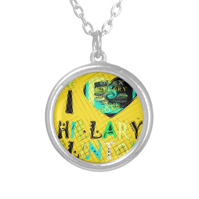 I Heart Hillary Clinton: Graffiti Expression Art Silver Plated Necklace (Front)