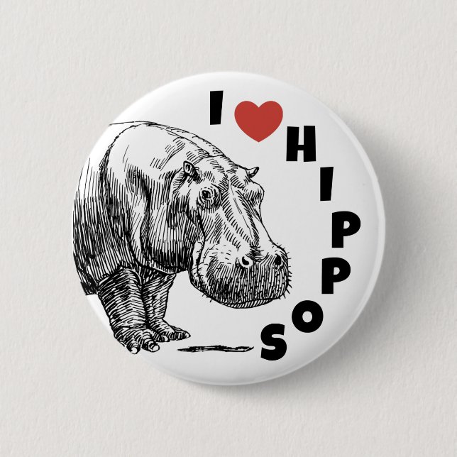 I heart hippos - hippo lovers and fans pin! button (Front)