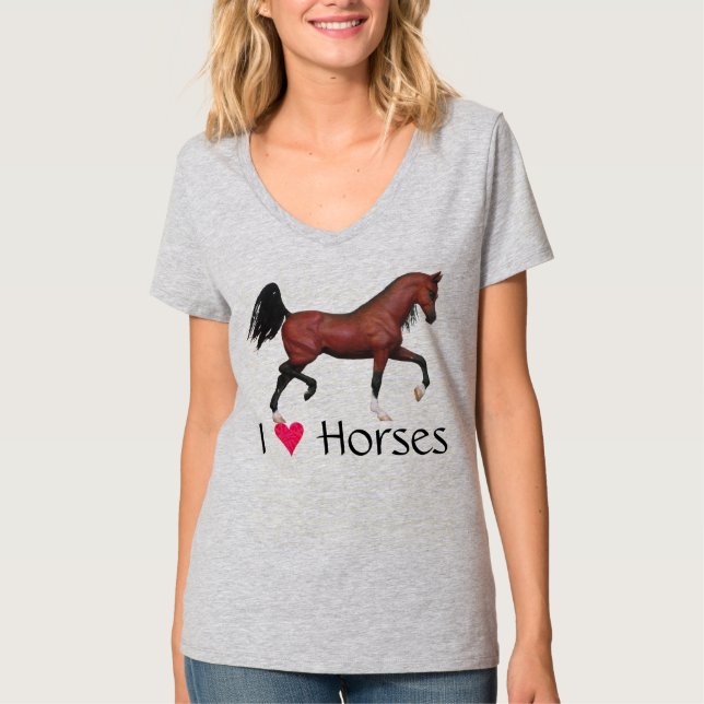 I Heart Horses Love Horses Trotting Bay Arab T-Shirt (Front)