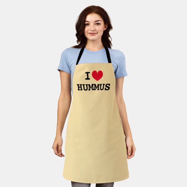 I heart hummus ❤ Custom color kitchen aprons (Worn)