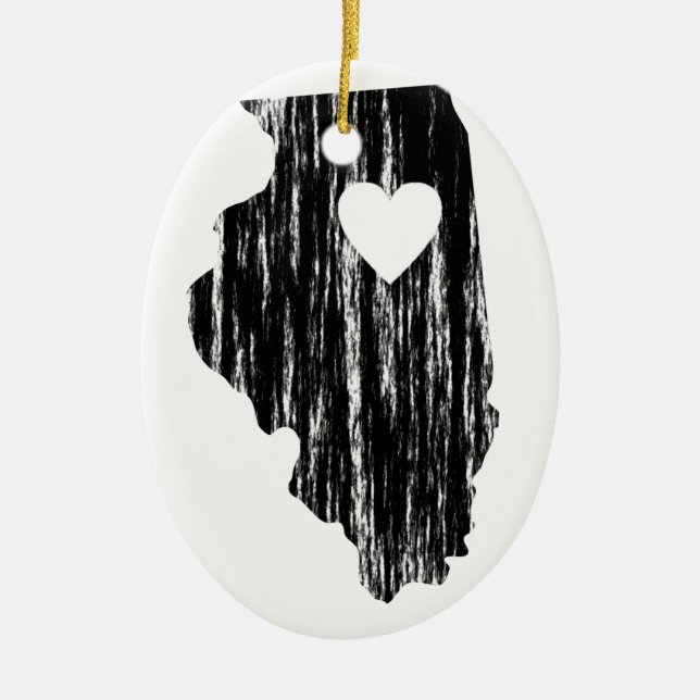 I Heart Illinois Grunge Worn Outline State Love Ceramic Ornament (Front)