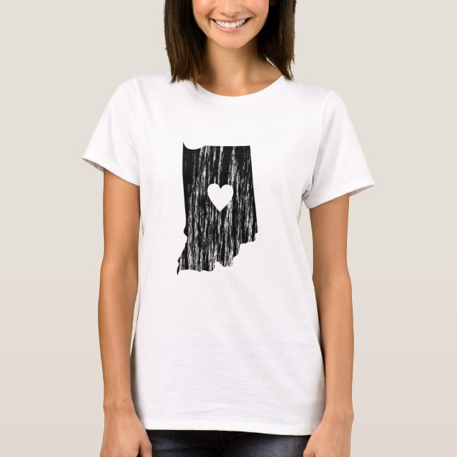 I Heart Indiana Grunge Worn Outline State Love T-Shirt (Front)