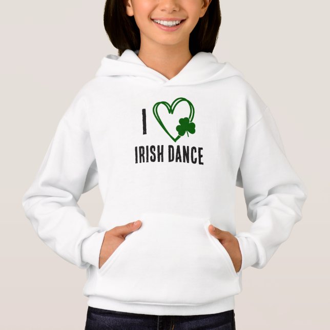 I Heart Irish Dance - Green Heart with Shamrock Hoodie (Front)