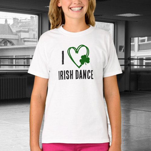 I Heart Irish Dance _ Green Heart with Shamrock T_Shirt