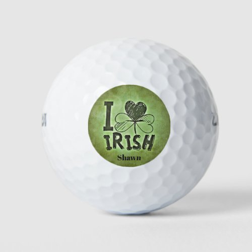 I Heart Irish Shamrock Monogram Initials Name Golf Balls