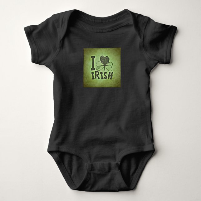 I Heart Irish Shamrock St. Patrick's Day Baby Bodysuit (Front)