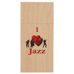I Heart Jazz Wood USB Flash Drive