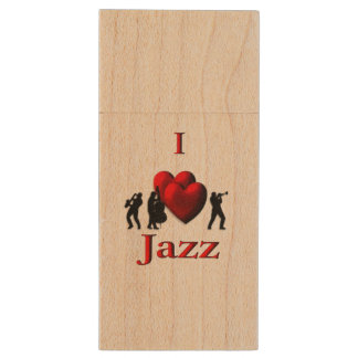 I Heart Jazz Wood USB Flash Drive